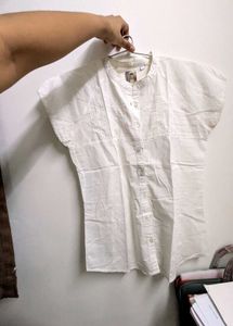 Chic White Pleated Button-Up Blouse