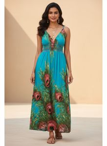 Bohemian Peacock Maxi Dress