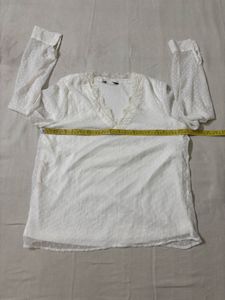 White Textured V-Neck Top