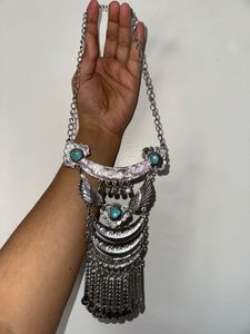 Boho Silver Tone Turquoise Necklace