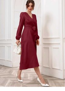 Elegant Burgundy Wrap Midi Dress