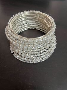 Silver &amp; Pearl Bangle Set (12 Bangles)