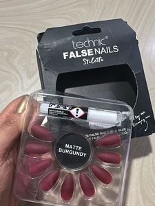 Technic Stiletto False Nails Matte Burgundy