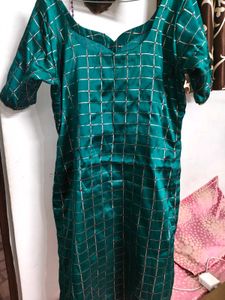 Emerald Green Kurta with Gold Grid Pattern