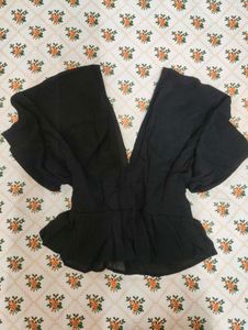 Chic Black V-Neck Peplum Top