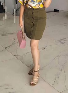 Olive Green Button-Up Mini Skirt