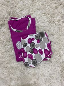 Vibrant Purple & Grey Polka Dot Sleep Set