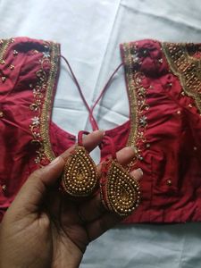 Maroon Aari work Maggam blouse