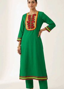 Vibrant Green Kurta with Embroidery XL