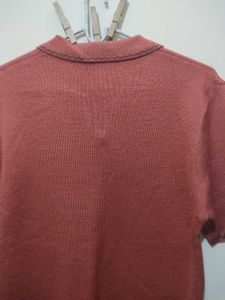 Orange collar Polo Top with zigzag black trim