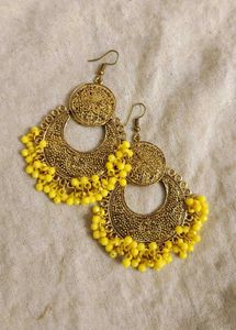 Boho Yellow Beaded Jhumka Earrings