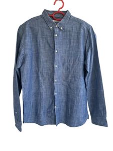 Men's Blue Long Sleeve Button-Up Shirt
