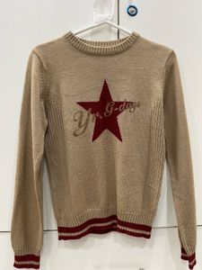 Y2K Beige Star Knit Sweater