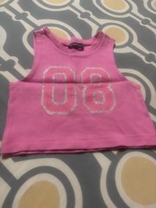 Pink Crop Top with '08' Graphic