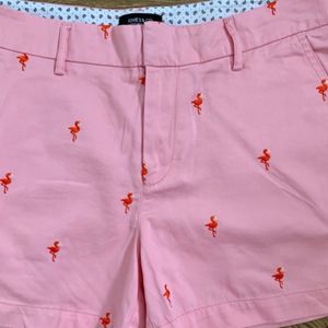 Flamingo Printed Shorts Size :34Women's Embroidere