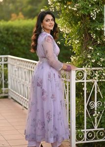 Lavender Tissue Anarkali Suit