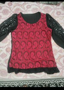 Stylish Maroon &amp; Black Lace Blouse