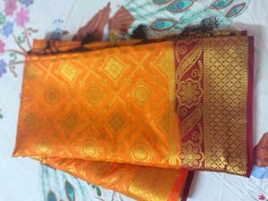 Elegant Orange & Red Silk Saree with Blouse