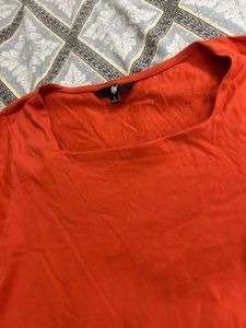 Chic Orange Square Neck Puff Sleeve Top