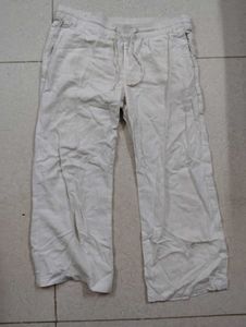 Cream Linen Blend Wide Leg Pants