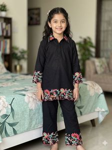 girl ethnic Black Embroidered co-ord  Set