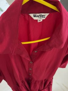 Chic Red Button-Up Belted Dress