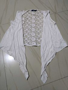 White Lace Back Drape Cardigan