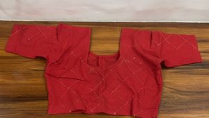 Red Cotton Blouse with Embellished Sleeves