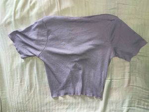 Lilac Ribbed Tie-Front Top