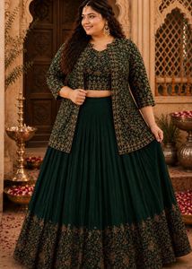 Green XL Embellished Lehenga Choli Set