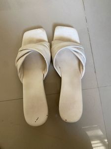 Stylish White Twisted Strap Slides heels