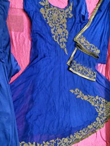 Royal Blue Anarkali Suit with Gold Embroidery