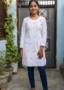 White Kurta with Red Heart Embroidery