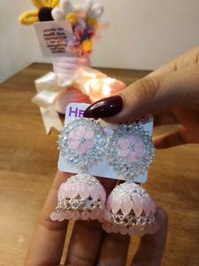 Beautiful Pink Jhumka Earrings