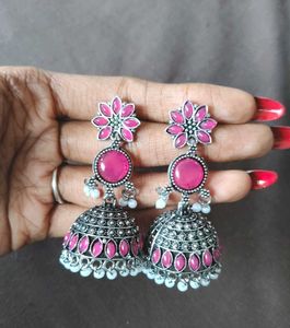 Stunning Pink Jhumka Earrings