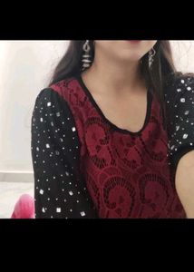 Stylish Maroon & Black Lace Blouse