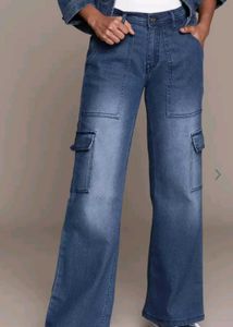 Trendy High-Waist Cargo Denim Jeans | Wide-Leg Fit