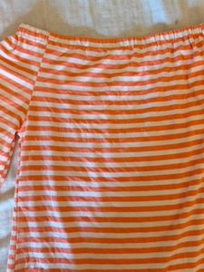 Y2k Orange &amp; White Striped Off-Shoulder Top