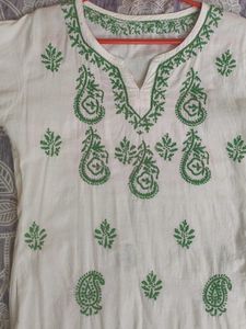 White Kurta with Green Paisley Print