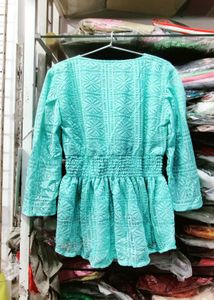 Chic Sea Green Lace Peplum Top