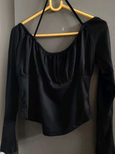 Chic Black Ribbed Off-Shoulder Top