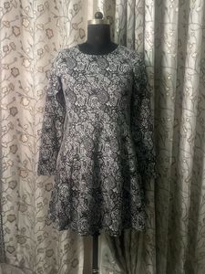 Black & White Floral Print Mini Dress