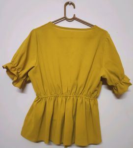 Clinched Waist Mustard Colour Crop Top (Women's)