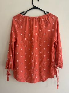 Coral Printed Tie-Sleeve Top