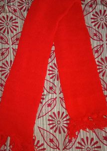 Handmade Mikasa Maroon Knitted Scarf with Fringe