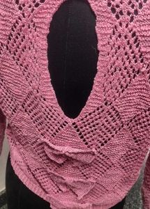 Pink Knit V-Neck Sweater