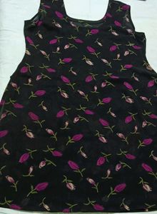 Black Kurta Set with Floral and Stripe Print