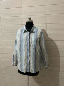 Oversized Striped Long Sleeve Button-Up Shirt