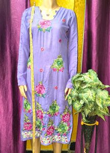 Cotton Embroidery Top Kurti-Rose Flower Stone Work