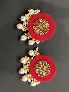 handmade red &amp; Pearl Drop Earrings